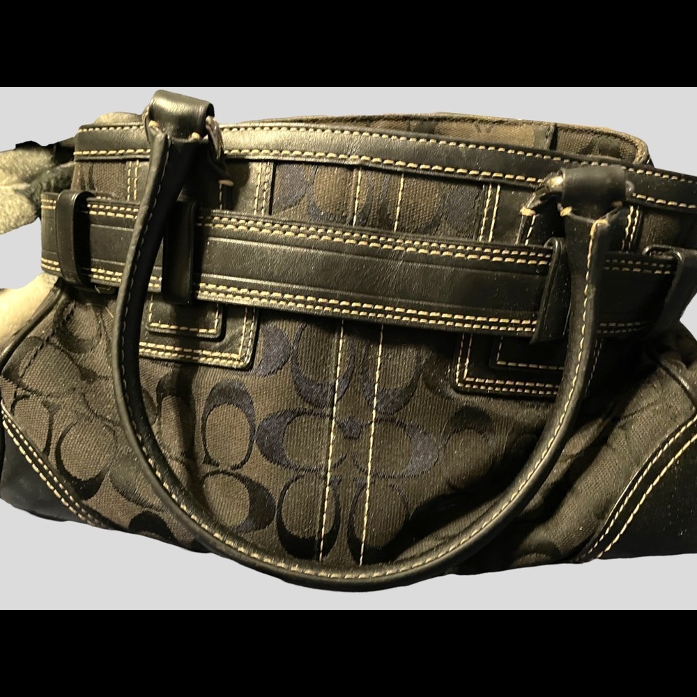 Coach black signature canvas and leather satchel